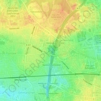 Bahrenfelder See地形图、海拔、地势