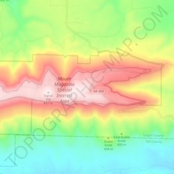 Mount Magazine State Park地形图、海拔、地势
