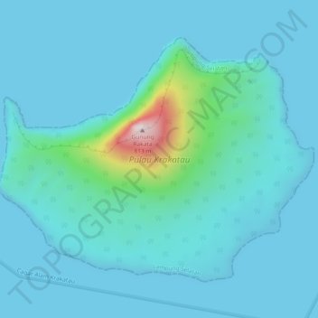 Pulau Krakatau地形图、海拔、地势