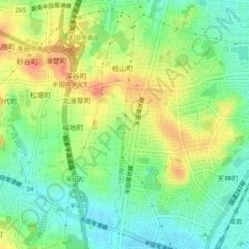 土井山緑地地形图、海拔、地势