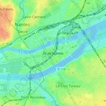 Île de Nantes地形图、海拔、地势