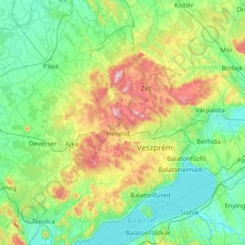 Bakony地形图、海拔、地势