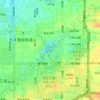 兴庆宫公园地形图、海拔、地势