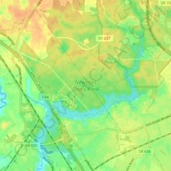 Newport News Park地形图、海拔、地势