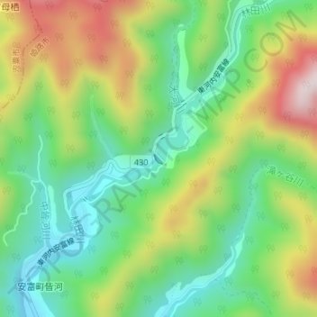 安富ダム地形图、海拔、地势