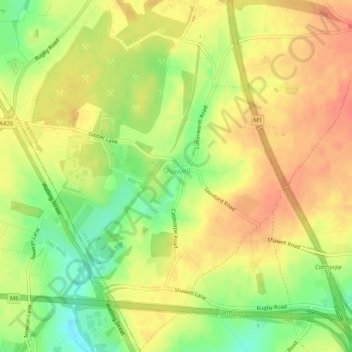 Shawell地形图、海拔、地势
