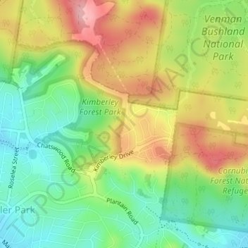 Kimberley Forest Park地形图、海拔、地势
