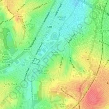 Cannon Hill Park地形图、海拔、地势