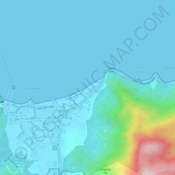 Teluk Bahang地形图、海拔、地势