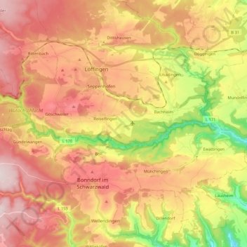 Wutachschlucht地形图、海拔、地势