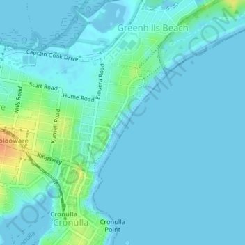 Elouera Beach地形图、海拔、地势