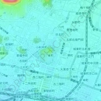 姫路城地形图、海拔、地势