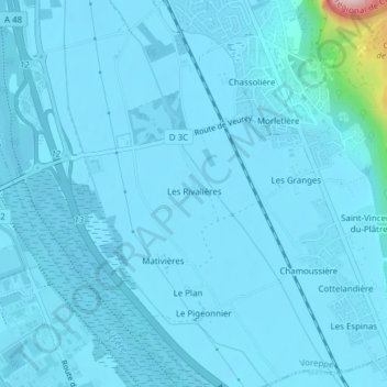 Les Rivalières地形图、海拔、地势
