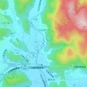 菅生川地形图、海拔、地势