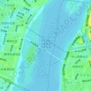 老官洲和北老官洲（永久淹没）地形图、海拔、地势