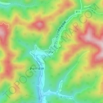 菅生ダム地形图、海拔、地势