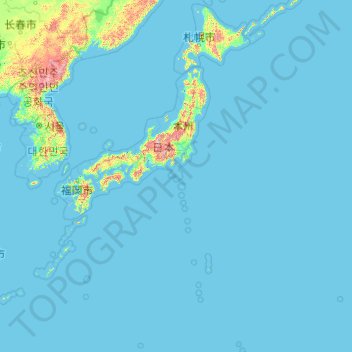 日本地形图，海拔，地势