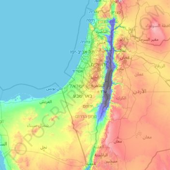 以色列地形图，海拔，地势
