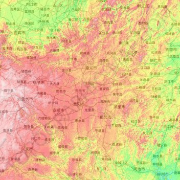贵州省地形图，海拔，地势